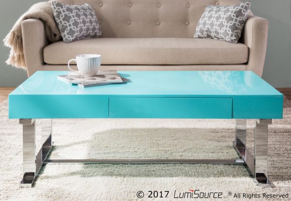 Luster Contemporary Light Blue Gloss Coffee Table with Drawer 1