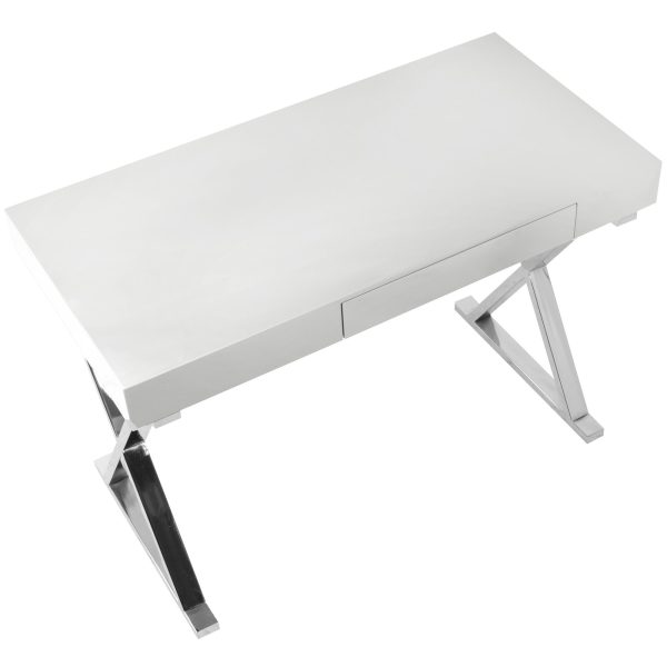 Luster Contemporary White Gloss Desk with Chrome Legs 10