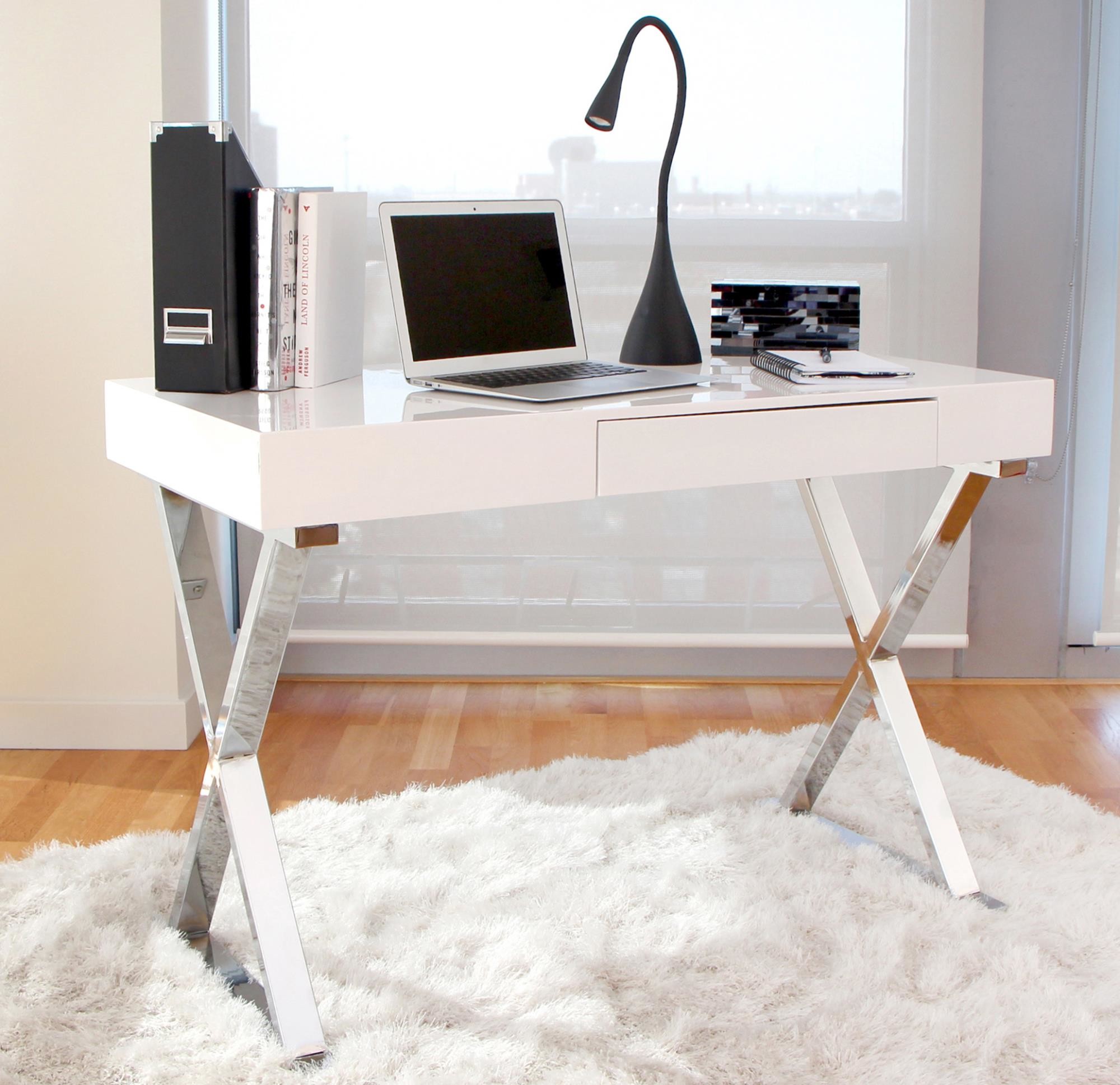 Luster Contemporary White Gloss Desk with Chrome Legs 3 Luster Contemporary White Gloss Desk with Chrome Legs - Image 3