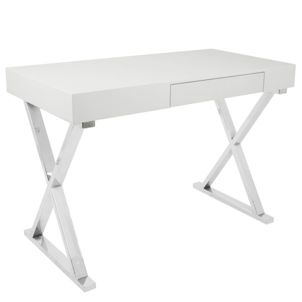 Luster Contemporary White Gloss Desk with Chrome Legs 5