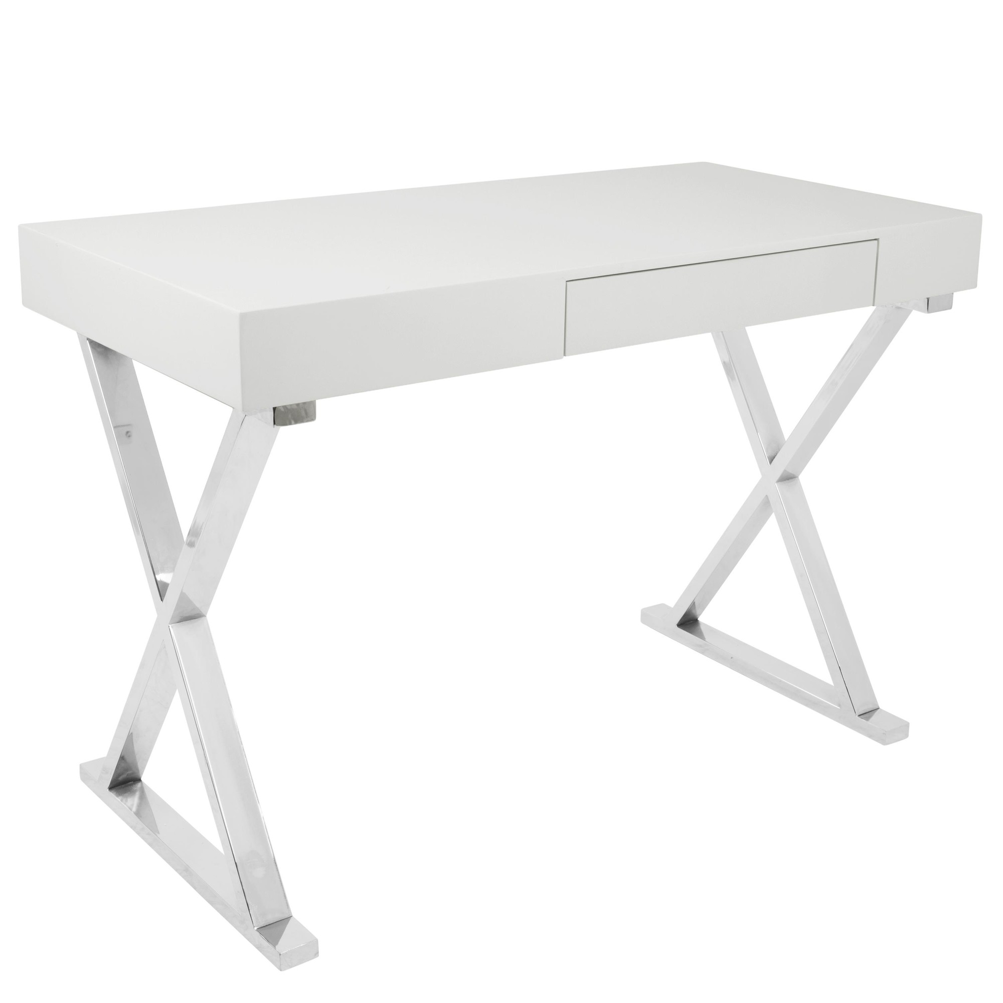 Luster Contemporary White Gloss Desk with Chrome Legs 6 Luster Contemporary White Gloss Desk with Chrome Legs - Image 6