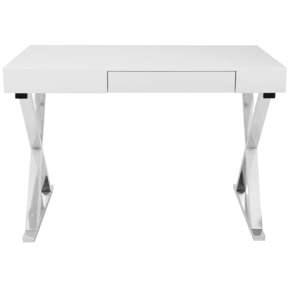 Luster Contemporary White Gloss Desk with Chrome Legs 9