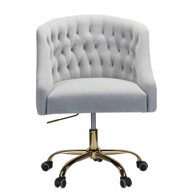 Lydia Grey Velvet Tufted Adjustable Swivel Task Chair