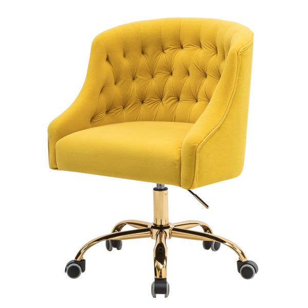 Lydia Yellow Velvet Tufted Swivel Adjustable Task Chair