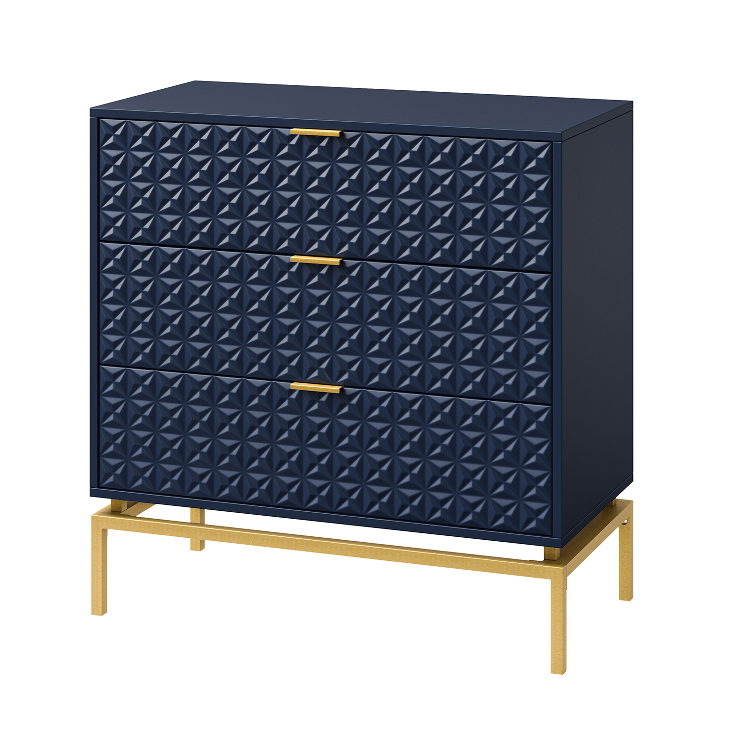 Lydon Navy Mid-Century Embossed 3-Drawer Accent Chest Side Table 2 Lydon Navy Mid-Century Embossed 3-Drawer Accent Chest Side Table - Image 2