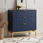 Lydon Navy Mid-Century Embossed 3-Drawer Accent Chest Side Table 6 Lydon Navy Mid-Century Embossed 3-Drawer Accent Chest Side Table