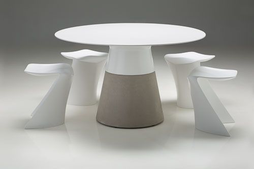 MALDIVES White Round Solid Surface Concrete Base Dining Table 2 MALDIVES White Round Solid Surface Concrete Base Dining Table - Image 2