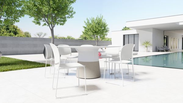 MALDIVES White Round Solid Surface Concrete Base Dining Table 5 2