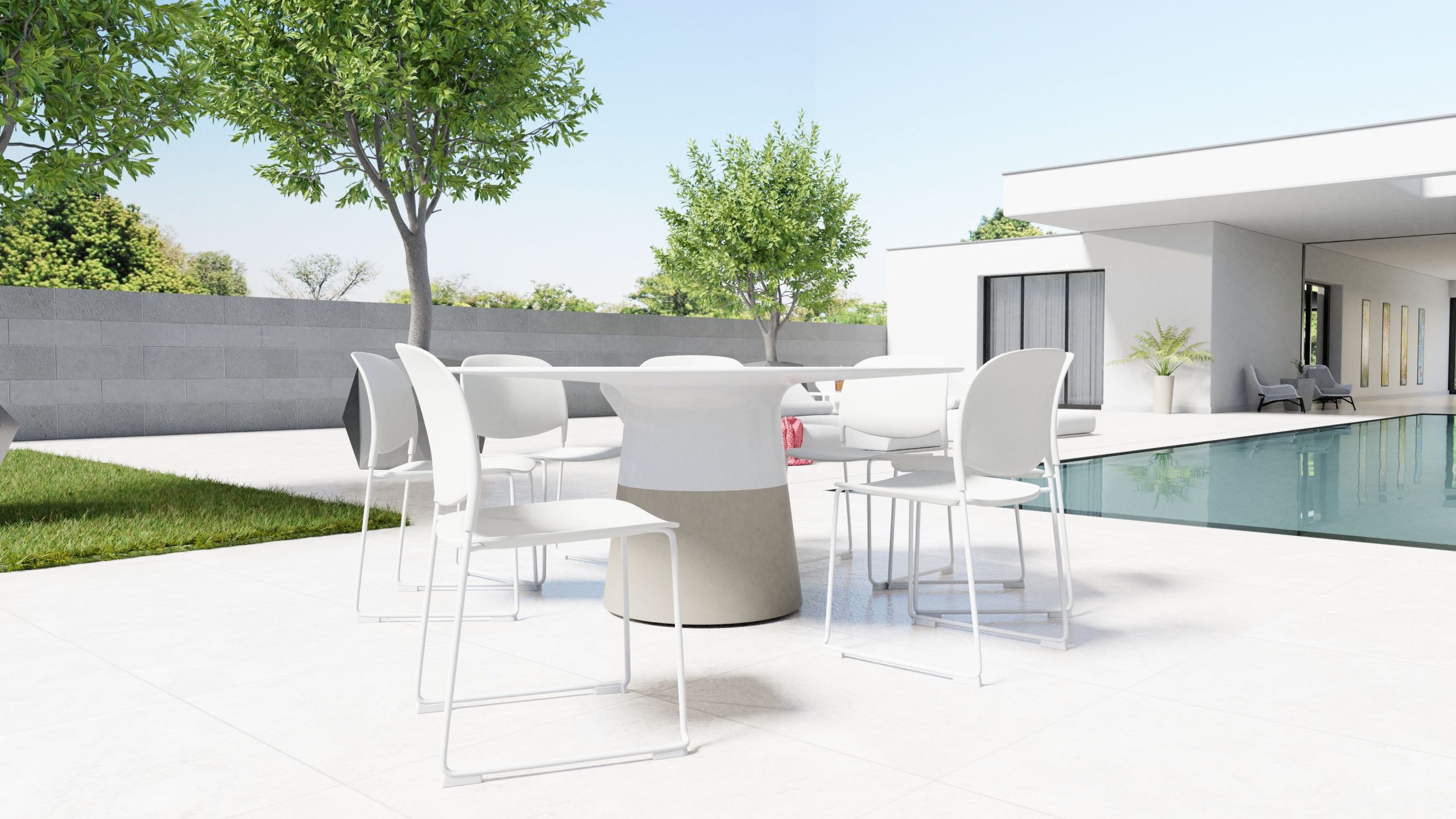 MALDIVES White Round Solid Surface Concrete Base Dining Table 6 MALDIVES White Round Solid Surface Concrete Base Dining Table - Image 6