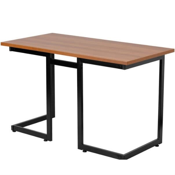 Modern Black Metal Computer Desk with Cherry Laminate Finish 2 Modern Black Metal Computer Desk with Cherry Laminate Finish - Image 2