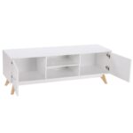 Mid Century White TV Stand with Wood Legs and Storage