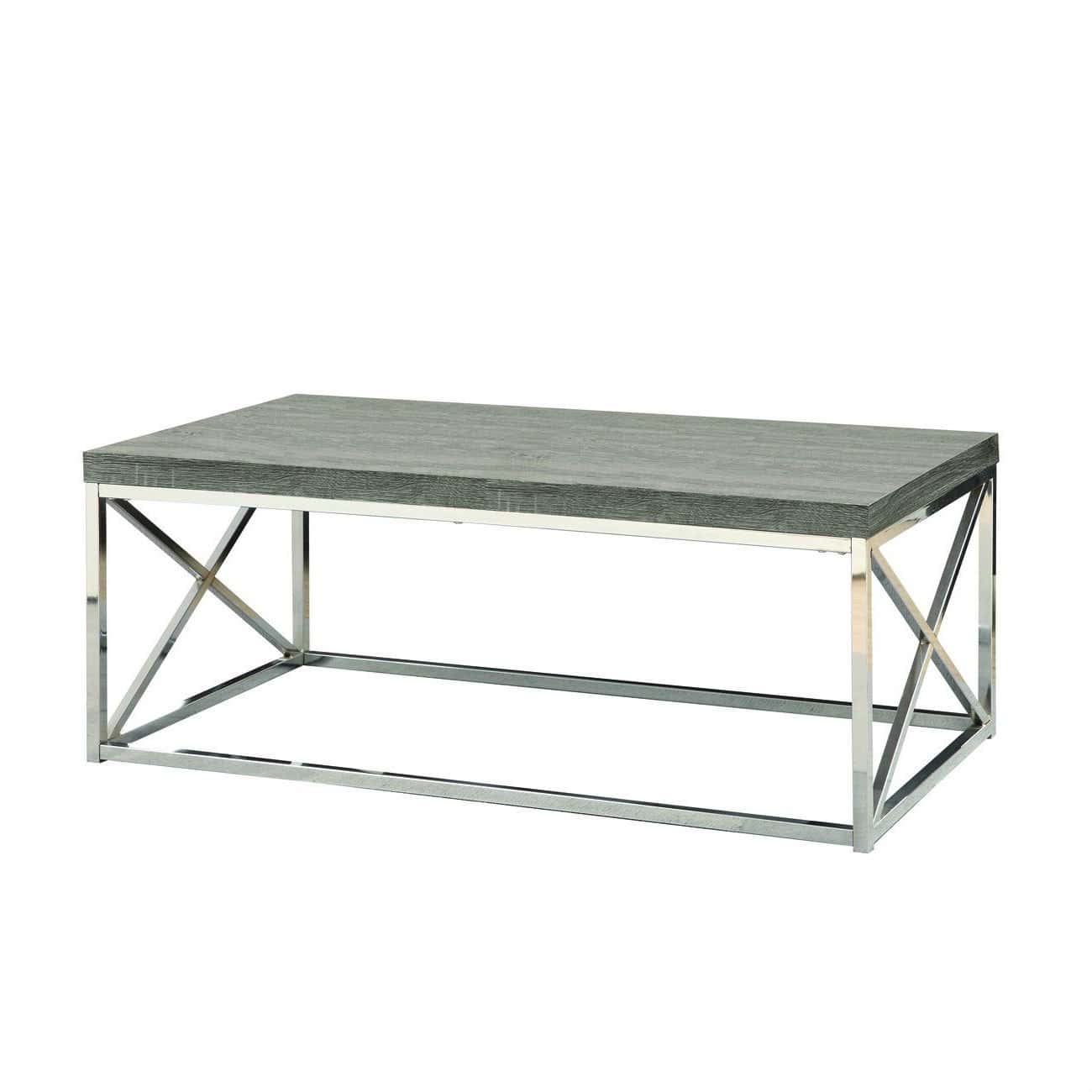 Modern Coffee Table with Chrome Frame and Taupe Wood Top 1 Modern Coffee Table with Chrome Frame and Taupe Wood Top