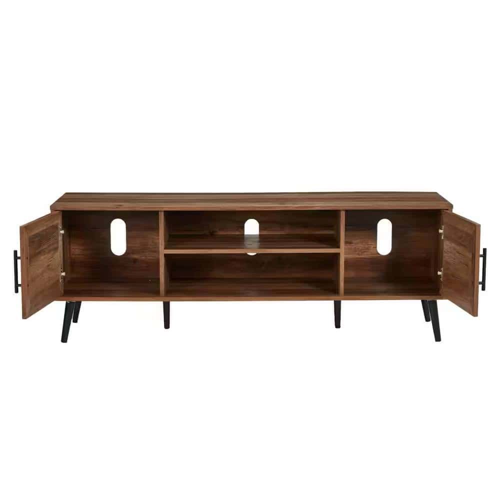 Rustic Wood TV Stand with Mid-Century Legs for 65-Inch TVs 3 Rustic Wood TV Stand with Mid-Century Legs for 65-Inch TVs - Image 3