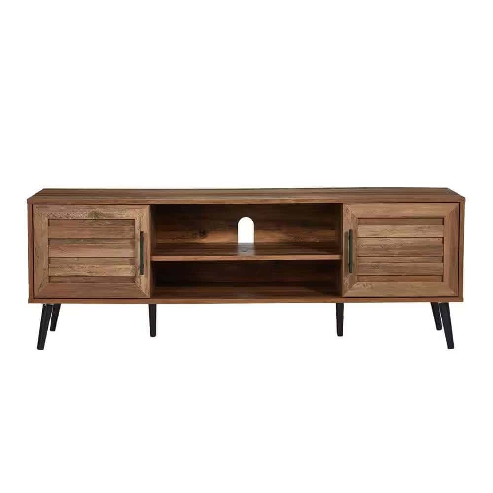 Rustic Wood TV Stand with Mid-Century Legs for 65-Inch TVs 5 Rustic Wood TV Stand with Mid-Century Legs for 65-Inch TVs - Image 5