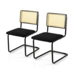 Mid-Century Black Dining Chair with Rattan Backrest (Set of 2) 6 Mid-Century Black Dining Chair with Rattan Backrest (Set of 2)