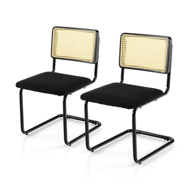 Mid-Century Black Dining Chair with Rattan Backrest (Set of 2) 1 Mid-Century Black Dining Chair with Rattan Backrest (Set of 2)