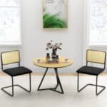 Mid-Century Black Dining Chair with Rattan Backrest (Set of 2) 7 Mid-Century Black Dining Chair with Rattan Backrest (Set of 2)