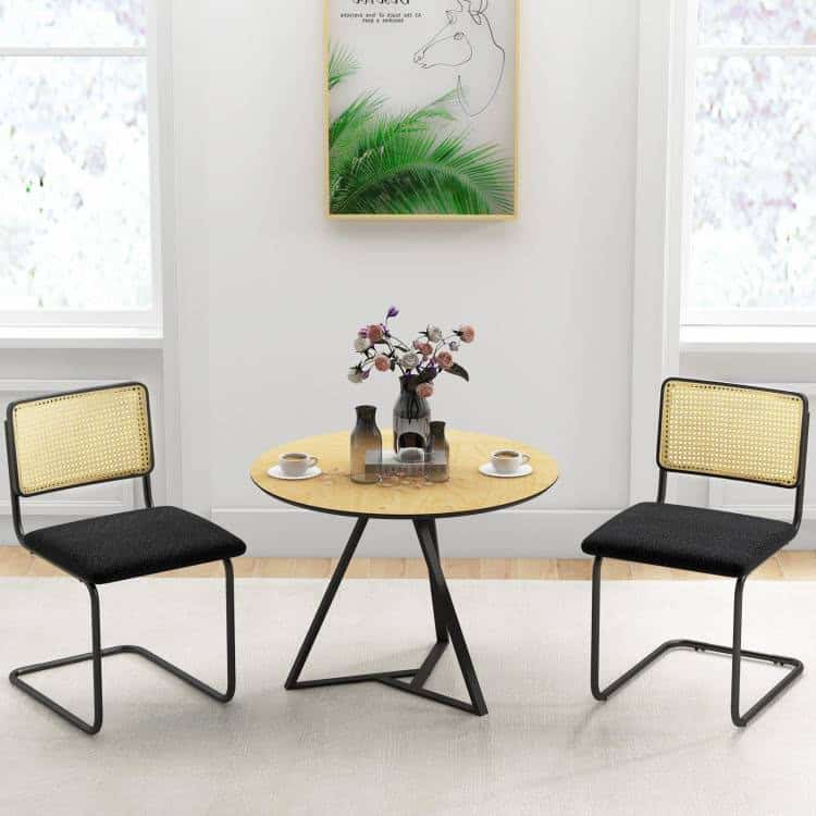 Mid-Century Black Dining Chair with Rattan Backrest (Set of 2) 2 Mid-Century Black Dining Chair with Rattan Backrest (Set of 2) - Image 2
