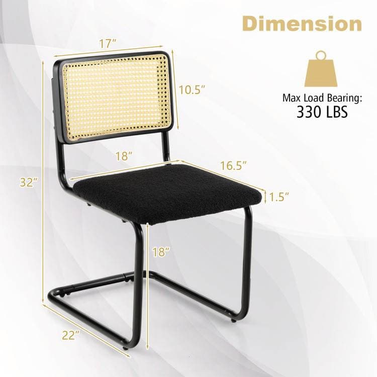 Mid-Century Black Dining Chair with Rattan Backrest (Set of 2) 5 Mid-Century Black Dining Chair with Rattan Backrest (Set of 2) - Image 5
