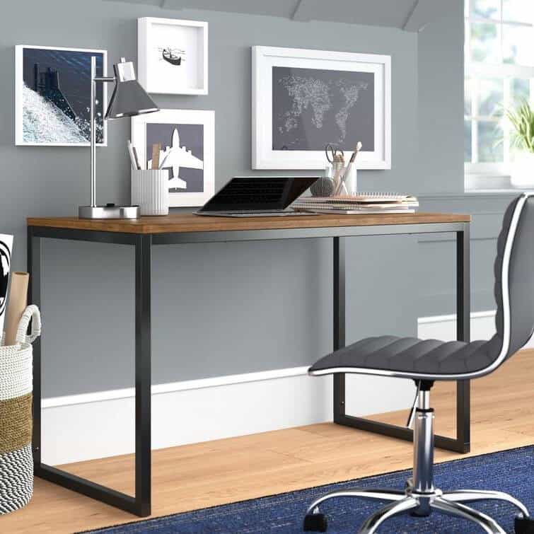 Modern Office Desk with Black Steel Frame and Wood Top 2 Modern Office Desk with Black Steel Frame and Wood Top - Image 2
