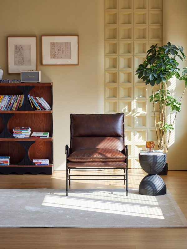 MEIER Leather Lounge Chair Black Powder Coated Legs 1