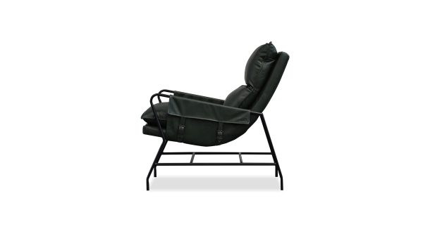 MEIER Moss Green Leather Lounge Chair Charcoal Legs 1