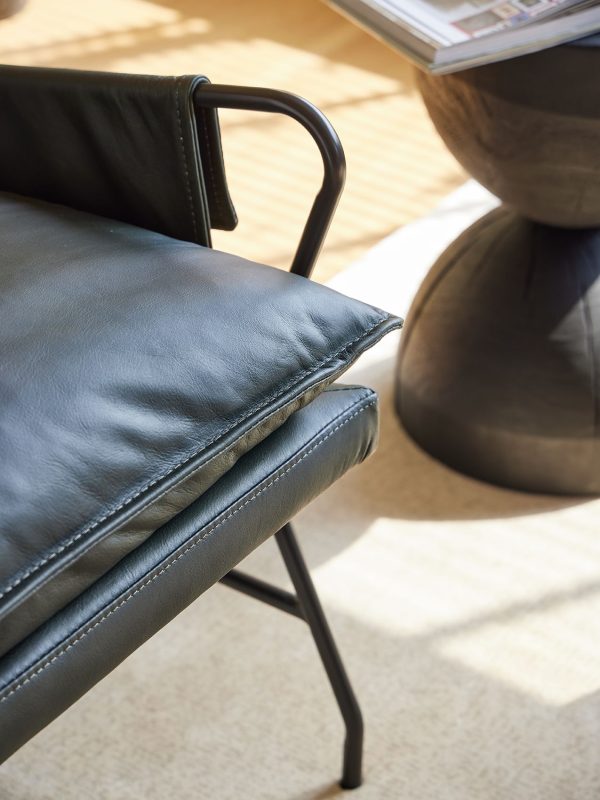 MEIER Moss Green Leather Lounge Chair Charcoal Legs 4