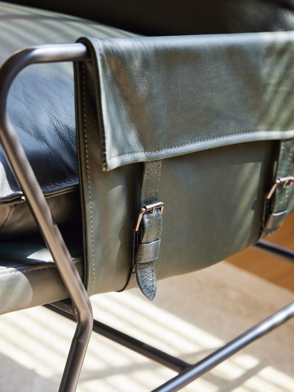MEIER Moss Green Leather Lounge Chair Charcoal Legs 5