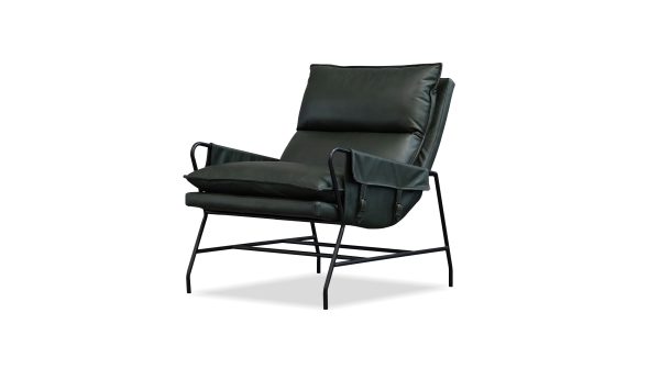MEIER Moss Green Leather Lounge Chair Charcoal Legs