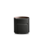 MERC Black Leather Round Side Table with Soft Closing Drawer