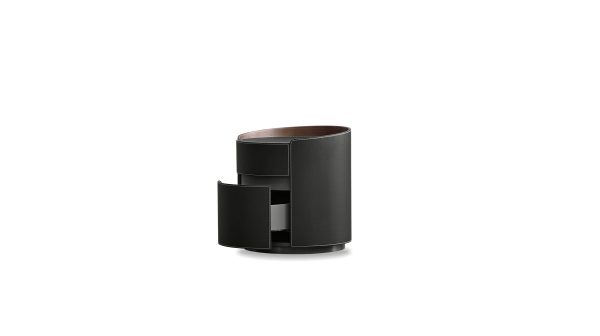 MERC Black Leather Round Side Table with Soft Closing Drawer 2 2
