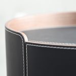 MERC Black Leather Round Side Table with Soft Closing Drawer