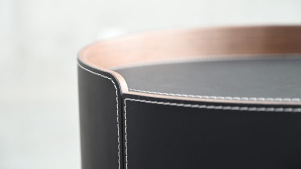 MERC Black Leather Round Side Table with Soft Closing Drawer 3 2