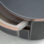 MERC Black Leather Round Side Table with Soft Closing Drawer
