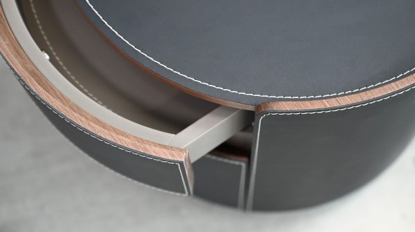 MERC Black Leather Round Side Table with Soft Closing Drawer 4 2