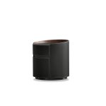 MERC Black Leather Round Side Table with Soft Closing Drawer