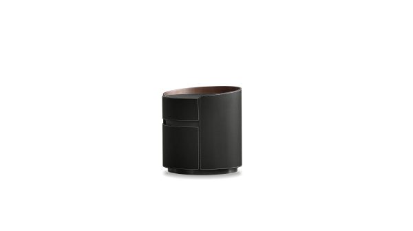 MERC Black Leather Round Side Table with Soft Closing Drawer 7