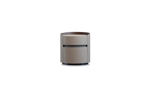 MERC Round Side Table Sand Leather with Soft Close Drawer 1 2