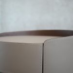 MERC Round Side Table Sand Leather with Soft Close Drawer