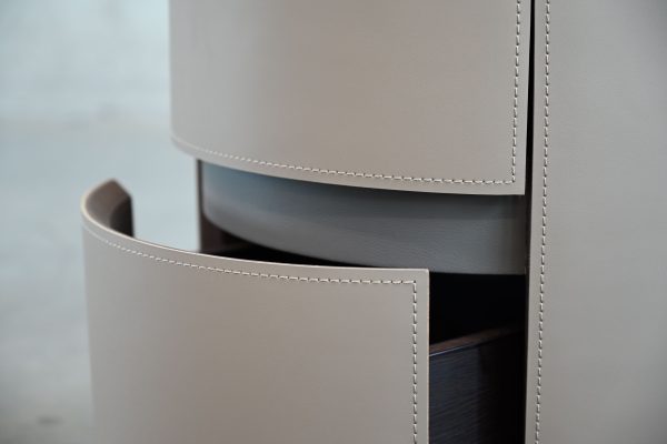 MERC Round Side Table Sand Leather with Soft Close Drawer 4 2