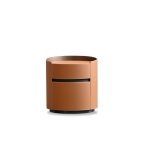 MERC Tan Leather Round Side Table with Drawer
