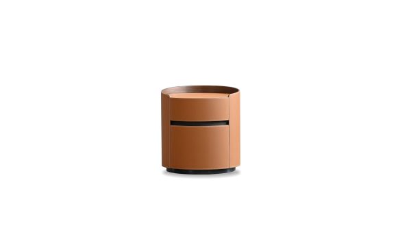 MERC Tan Leather Round Side Table with Drawer 1 2