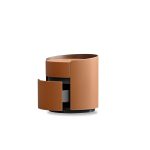 MERC Tan Leather Round Side Table with Drawer