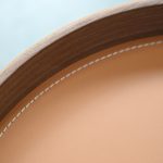 MERC Tan Leather Round Side Table with Drawer