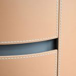 MERC Tan Leather Round Side Table with Drawer