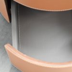 MERC Tan Leather Round Side Table with Drawer