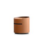 MERC Tan Leather Round Side Table with Drawer