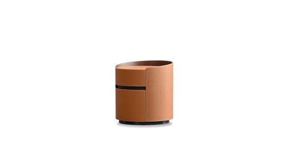 MERC Tan Leather Round Side Table with Drawer 7