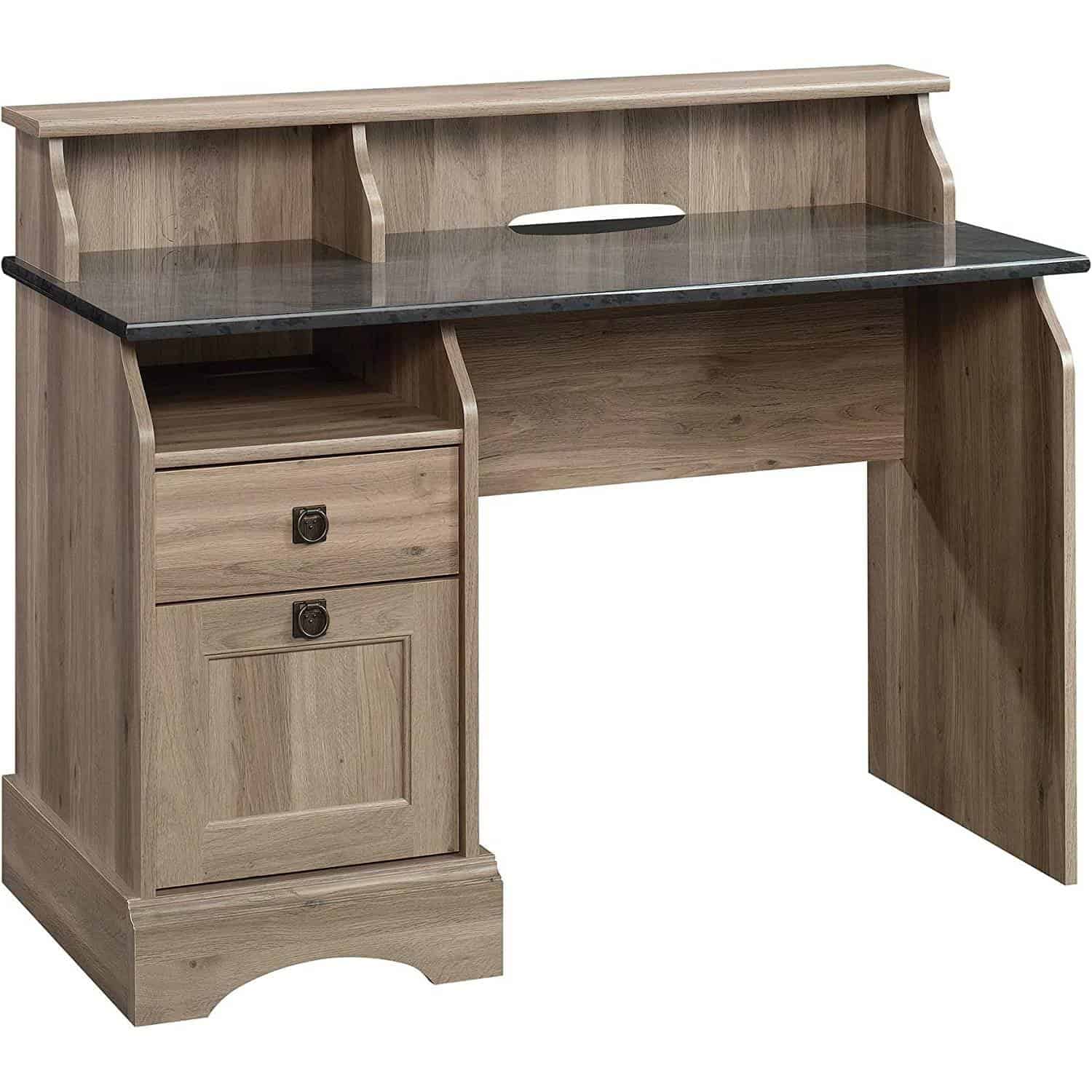 Rustic Oak Slat Top Desk with Hutch and Filing Drawer 1 Rustic Oak Slat Top Desk with Hutch and Filing Drawer