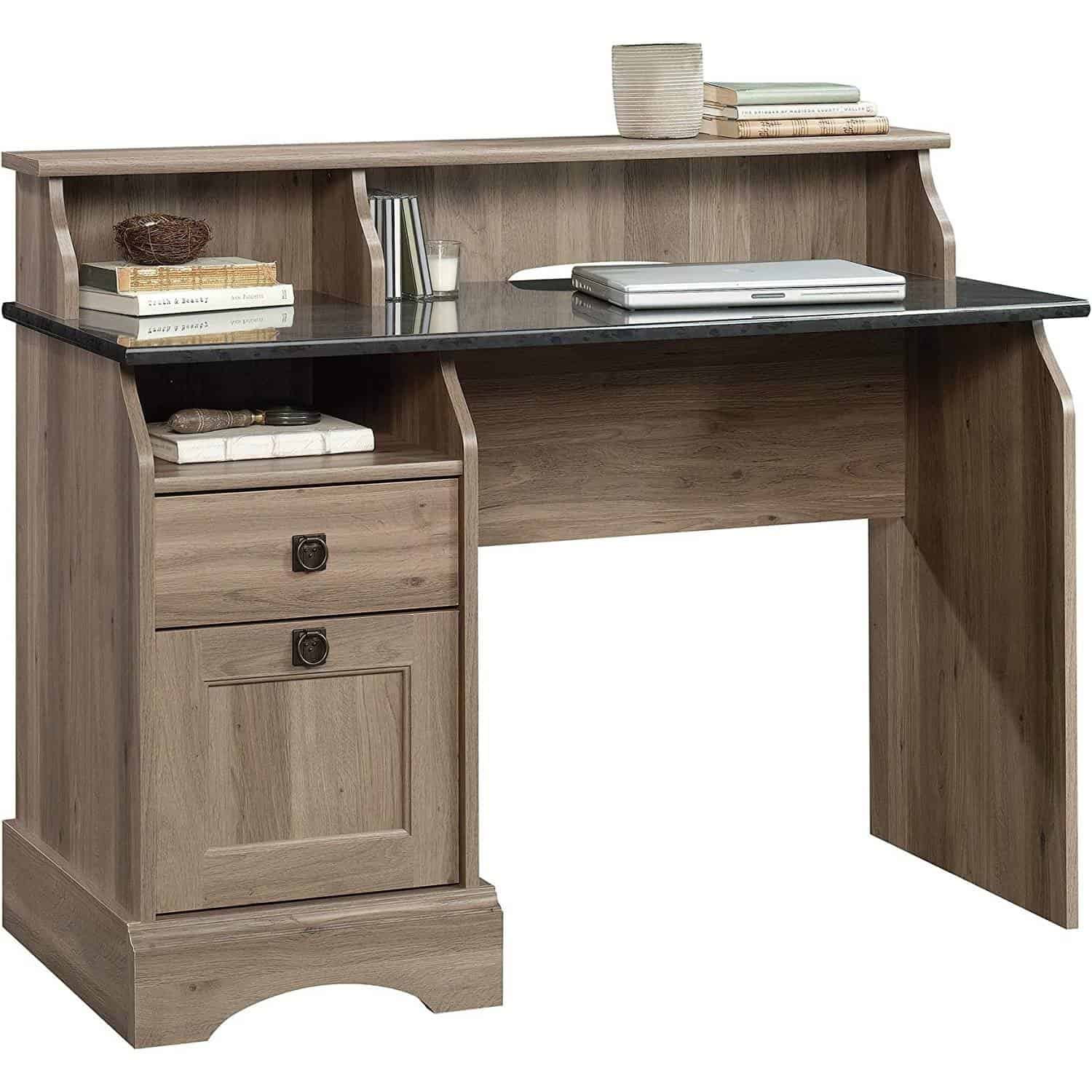 Rustic Oak Slat Top Desk with Hutch and Filing Drawer 2 Rustic Oak Slat Top Desk with Hutch and Filing Drawer - Image 2